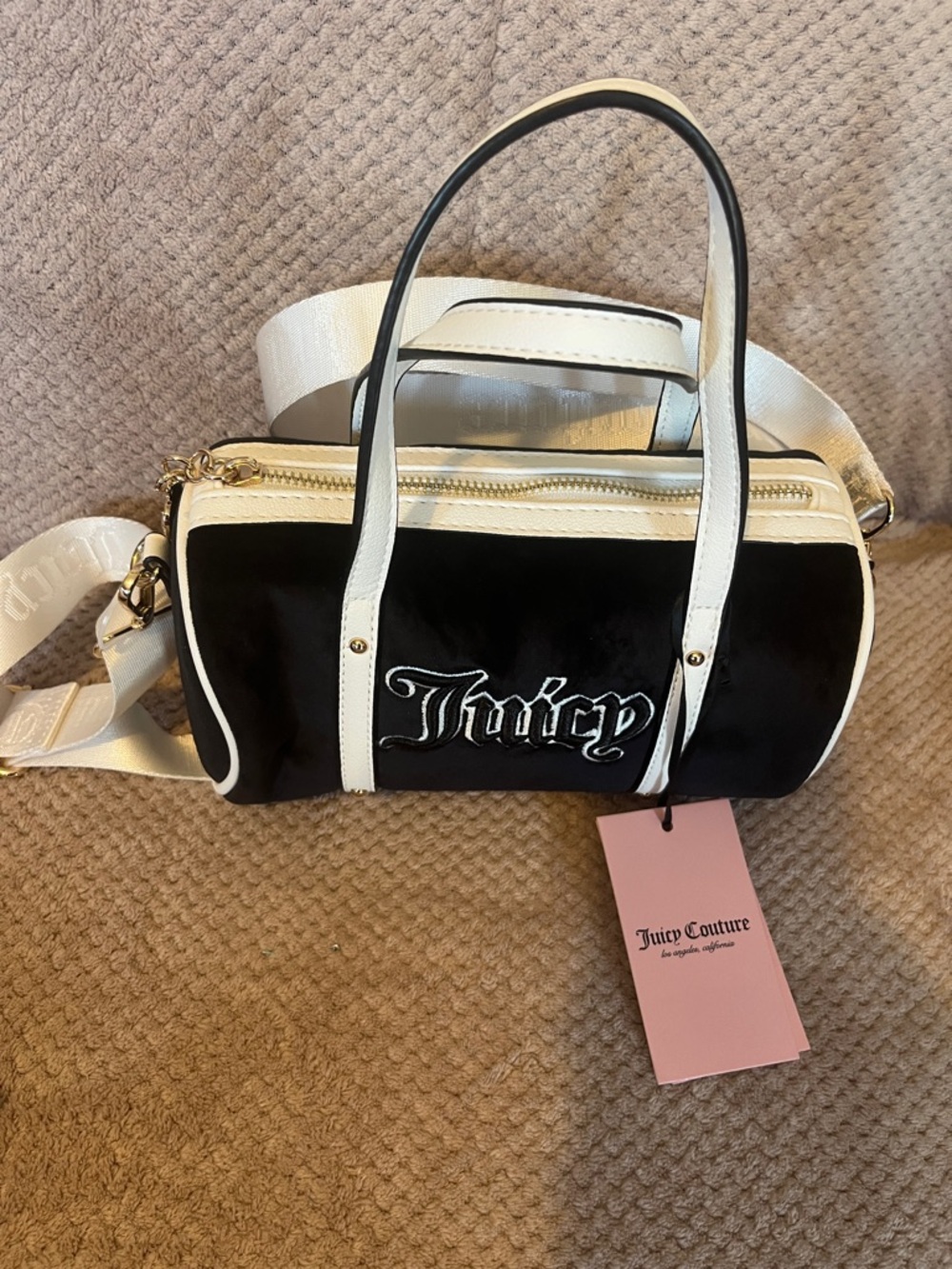 Juicy Couture Black and White Mini Barrel Satchel New With Tags